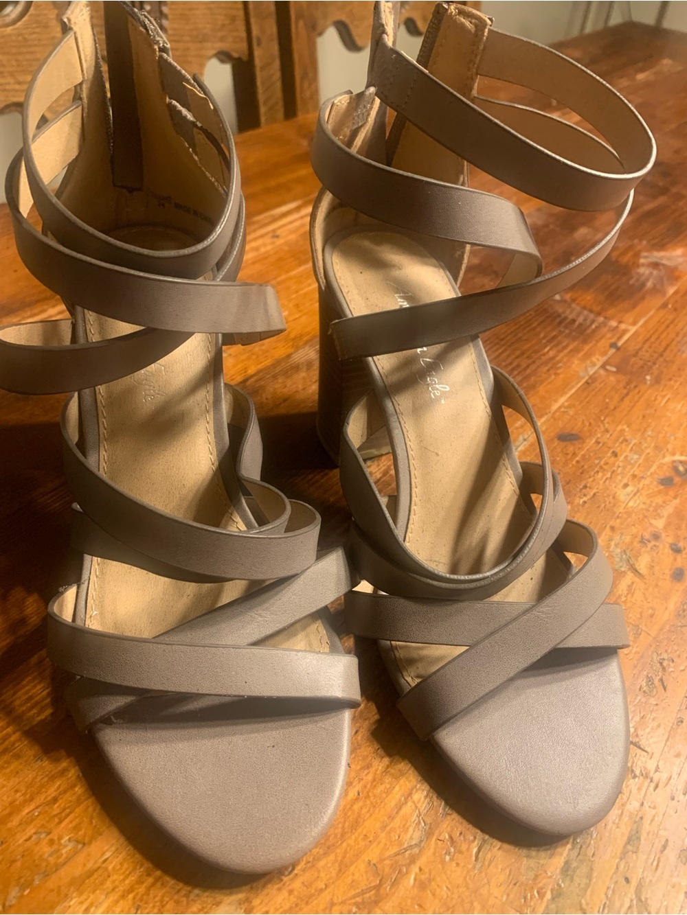 Strappy Block Heel Sandals in Taupe American Eagle NEW